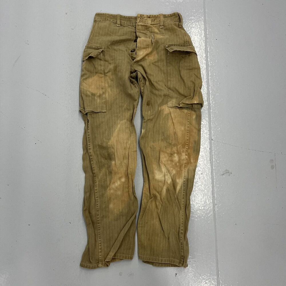 Vintage WW2 Military HBT Army Fatigue Cargo Pants 24x27